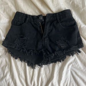 Black Ripped Jean Shorts| Shein